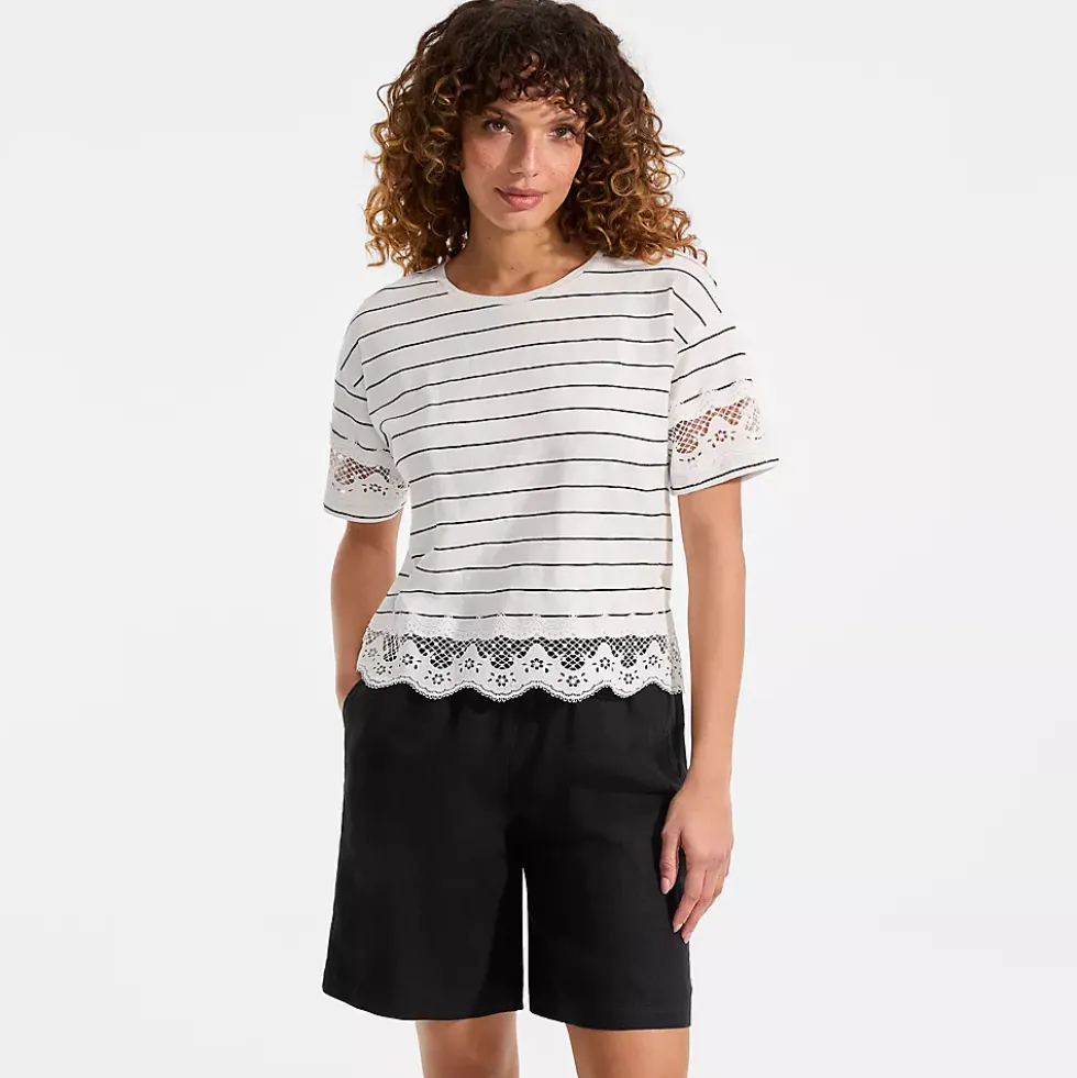 Women's Short Sleeve Slub Jersey Cutwork T-Shirt