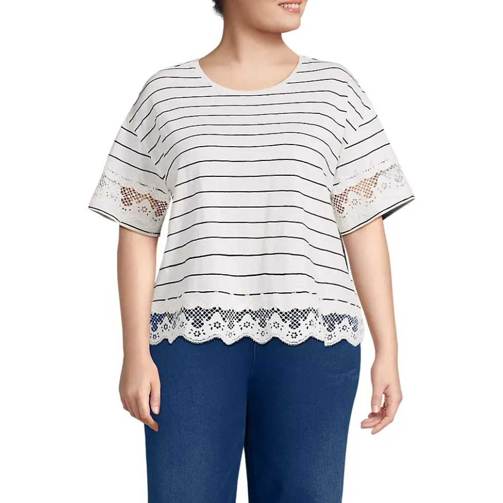 Women's Short Sleeve Slub Jersey Cutwork T-Shirt