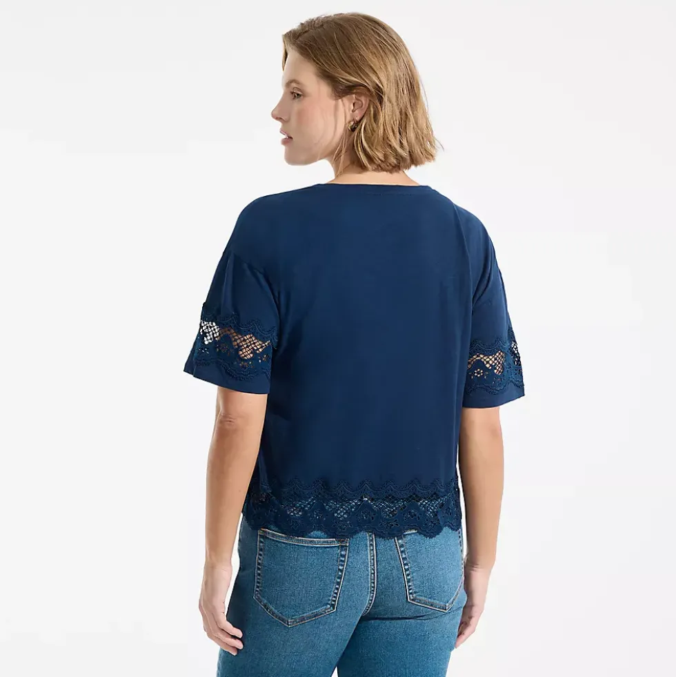 Women's Short Sleeve Slub Jersey Cutwork T-Shirt