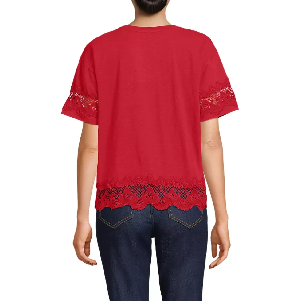 Women's Short Sleeve Slub Jersey Cutwork T-Shirt