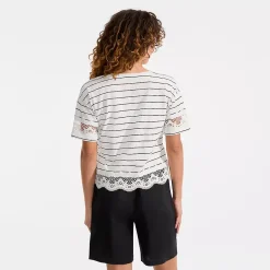 Women's Short Sleeve Slub Jersey Cutwork T-Shirt