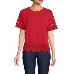 Women's Short Sleeve Slub Jersey Cutwork T-Shirt