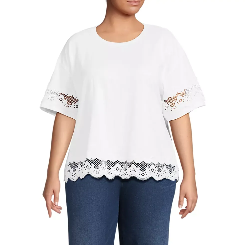 Women's Short Sleeve Slub Jersey Cutwork T-Shirt