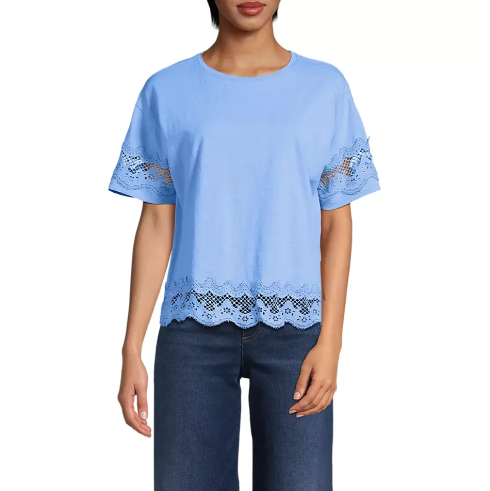 Women's Short Sleeve Slub Jersey Cutwork T-Shirt