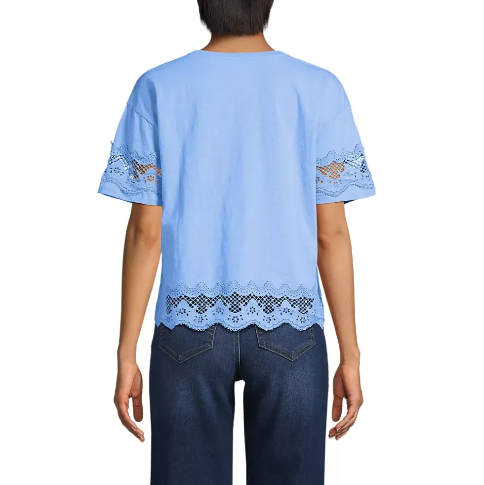 Women's Short Sleeve Slub Jersey Cutwork T-Shirt