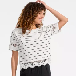 Women's Short Sleeve Slub Jersey Cutwork T-Shirt