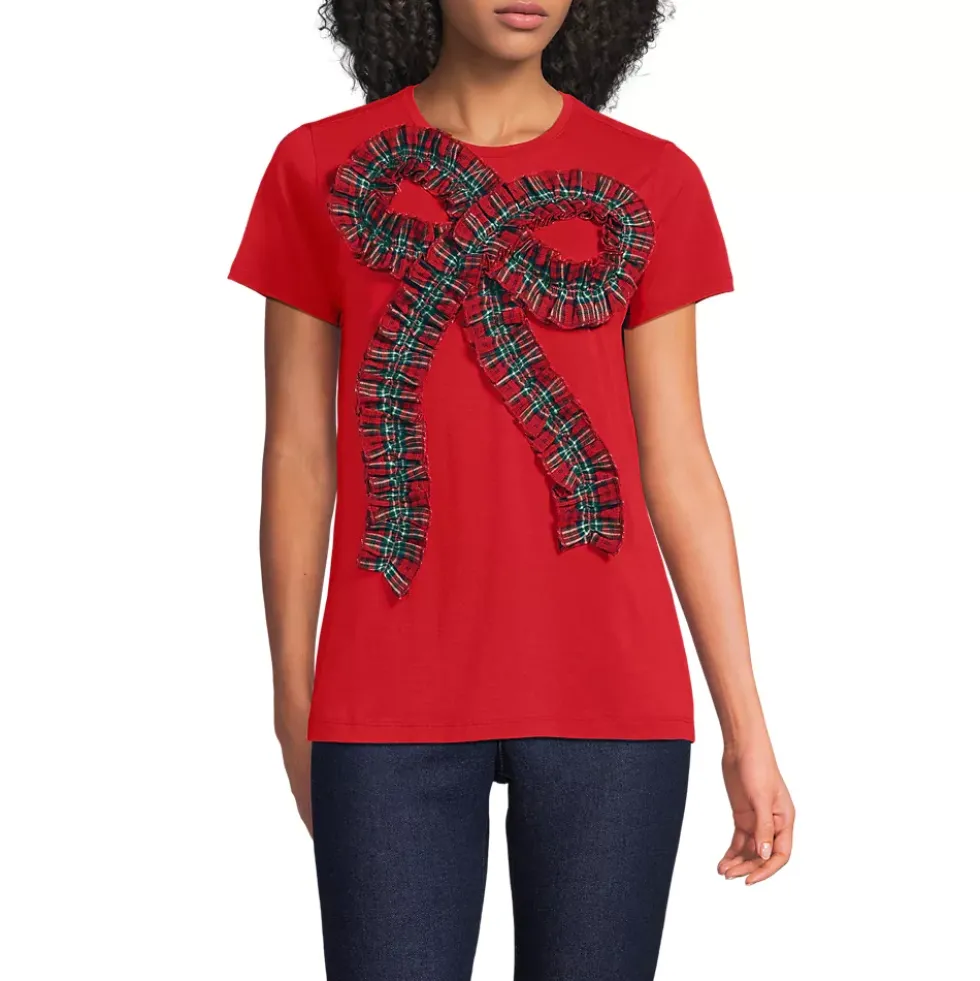 Women's Short Sleeve Supima Cotton Ruffle Bow T-Shirt