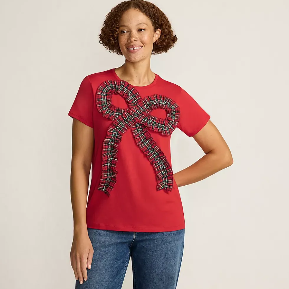 Women's Short Sleeve Supima Cotton Ruffle Bow T-Shirt