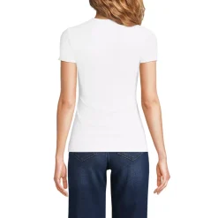 Womens Short Sleeve Tugless Double Layer Crew Neck Knit Top