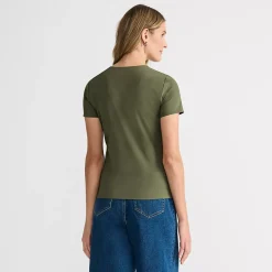 Womens Short Sleeve Tugless Double Layer Crew Neck Knit Top