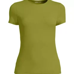 Womens Short Sleeve Tugless Double Layer Crew Neck Knit Top