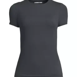 Womens Short Sleeve Tugless Double Layer Crew Neck Knit Top