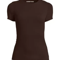Womens Short Sleeve Tugless Double Layer Crew Neck Knit Top
