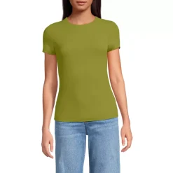 Womens Short Sleeve Tugless Double Layer Crew Neck Knit Top