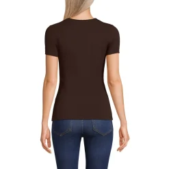 Womens Short Sleeve Tugless Double Layer Crew Neck Knit Top