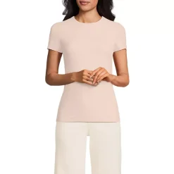 Womens Short Sleeve Tugless Double Layer Crew Neck Knit Top