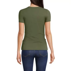 Womens Short Sleeve Tugless Double Layer Crew Neck Knit Top