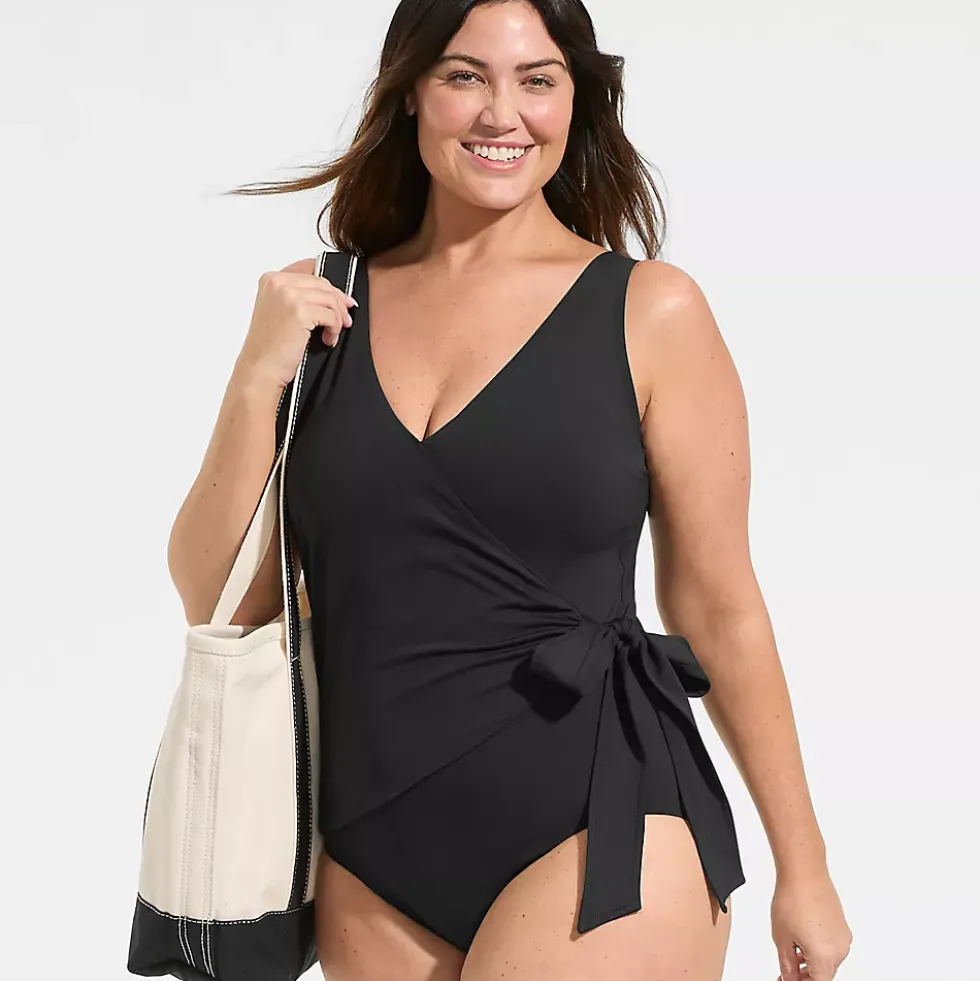 Women's Side Tie Wrap One Piece Swimsuit