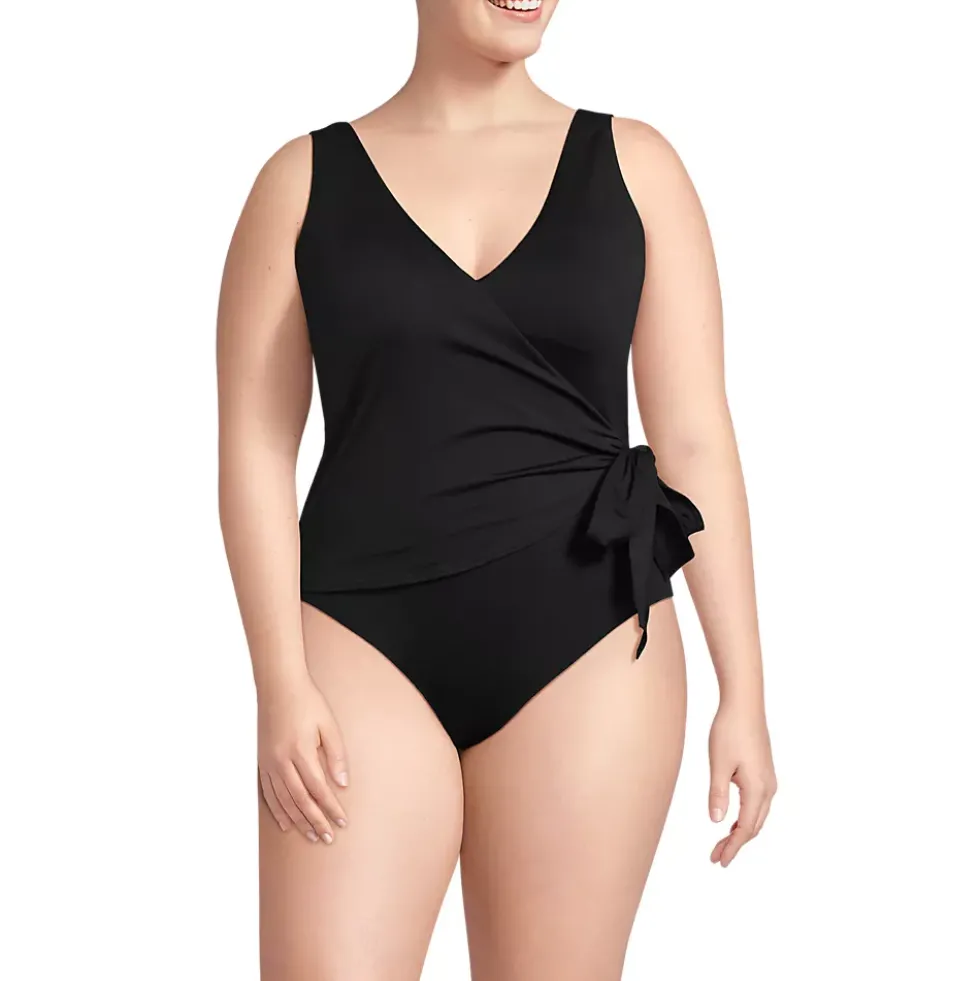 Women's Side Tie Wrap One Piece Swimsuit