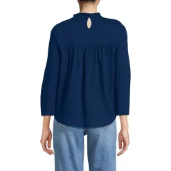 Women's 3/4 Sleeve Cotton Slub Lace Trim Top