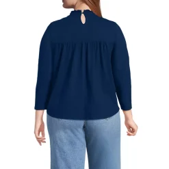 Women's 3/4 Sleeve Cotton Slub Lace Trim Top