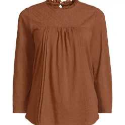 Women's 3/4 Sleeve Cotton Slub Lace Trim Top