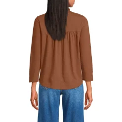 Women's 3/4 Sleeve Cotton Slub Lace Trim Top