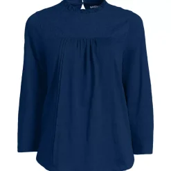 Women's 3/4 Sleeve Cotton Slub Lace Trim Top