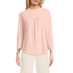 Women's 3/4 Sleeve Cotton Slub Lace Trim Top