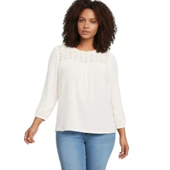 Women's 3/4 Sleeve Eyelet Mix Flowy Top