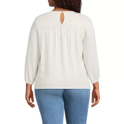 Women's 3/4 Sleeve Eyelet Mix Flowy Top