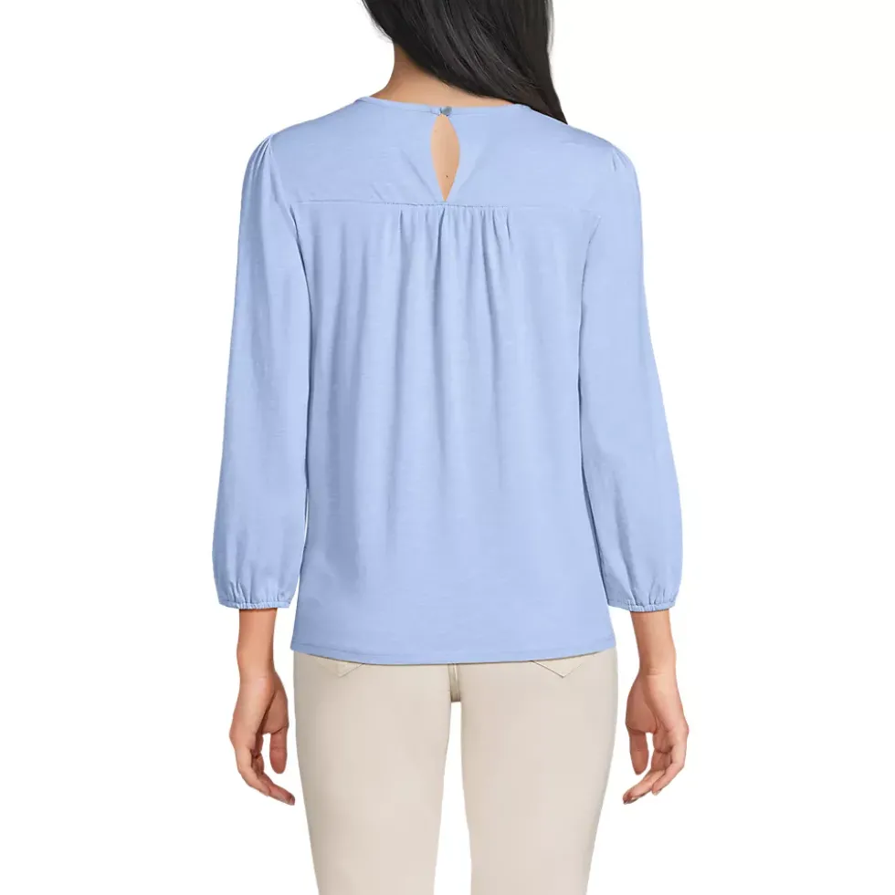 Women's 3/4 Sleeve Eyelet Mix Flowy Top