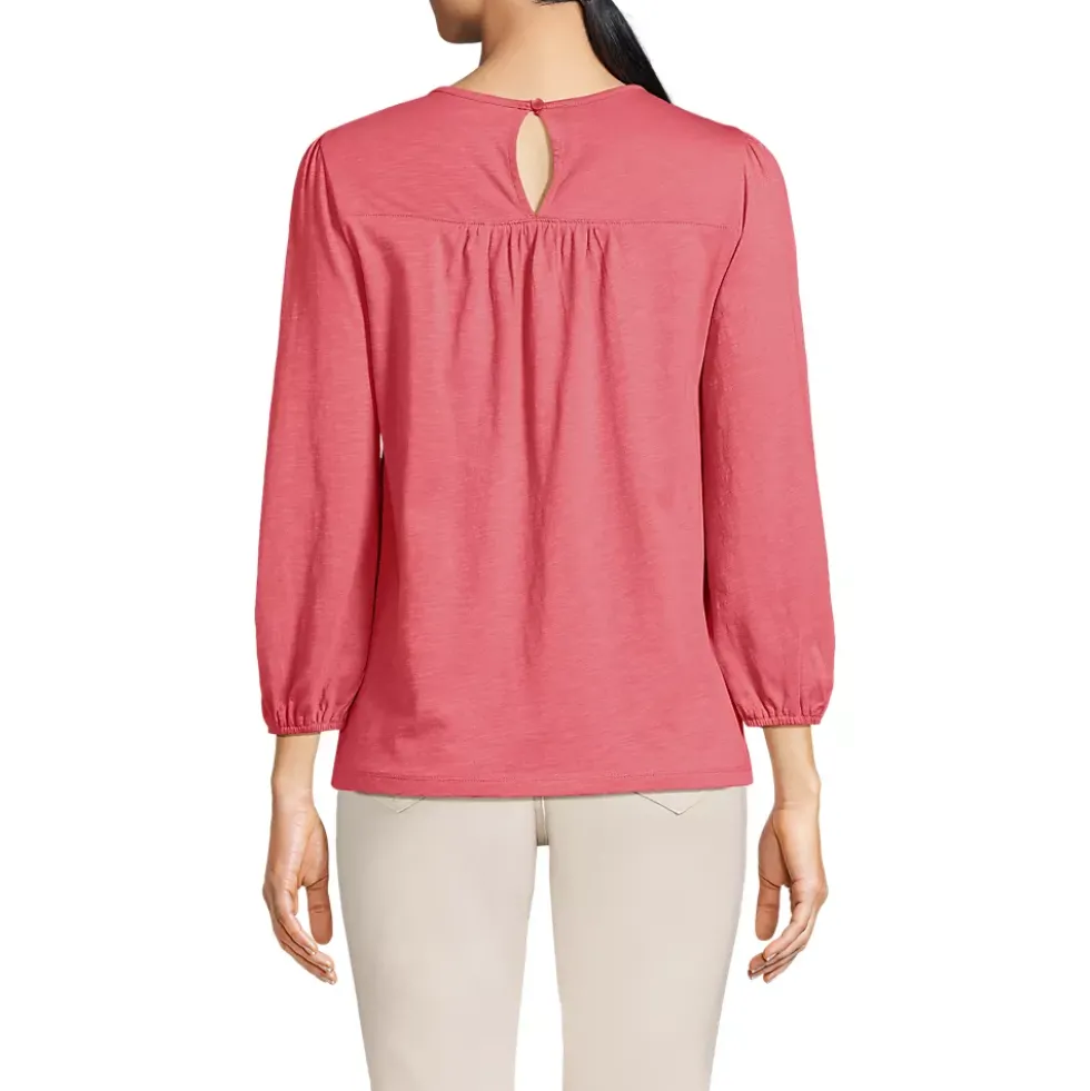 Women's 3/4 Sleeve Eyelet Mix Flowy Top