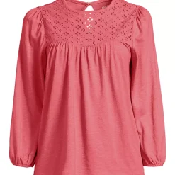 Women's 3/4 Sleeve Eyelet Mix Flowy Top
