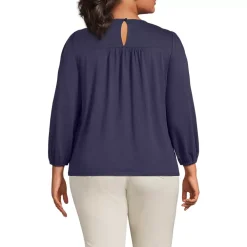 Women's 3/4 Sleeve Eyelet Mix Flowy Top
