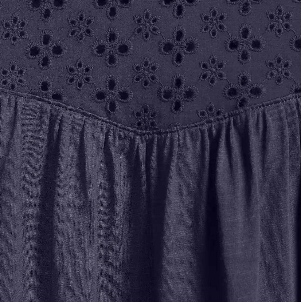 Women's 3/4 Sleeve Eyelet Mix Flowy Top