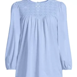 Women's 3/4 Sleeve Eyelet Mix Flowy Top