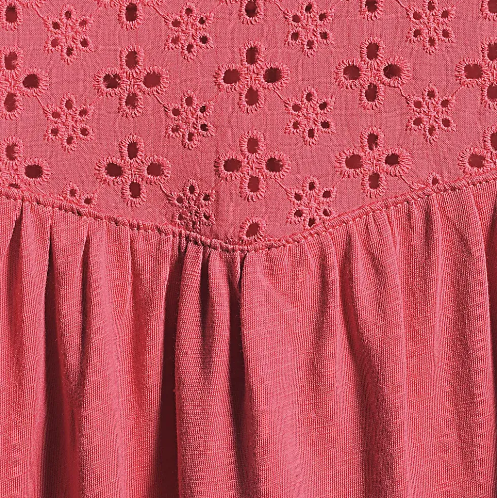 Women's 3/4 Sleeve Eyelet Mix Flowy Top