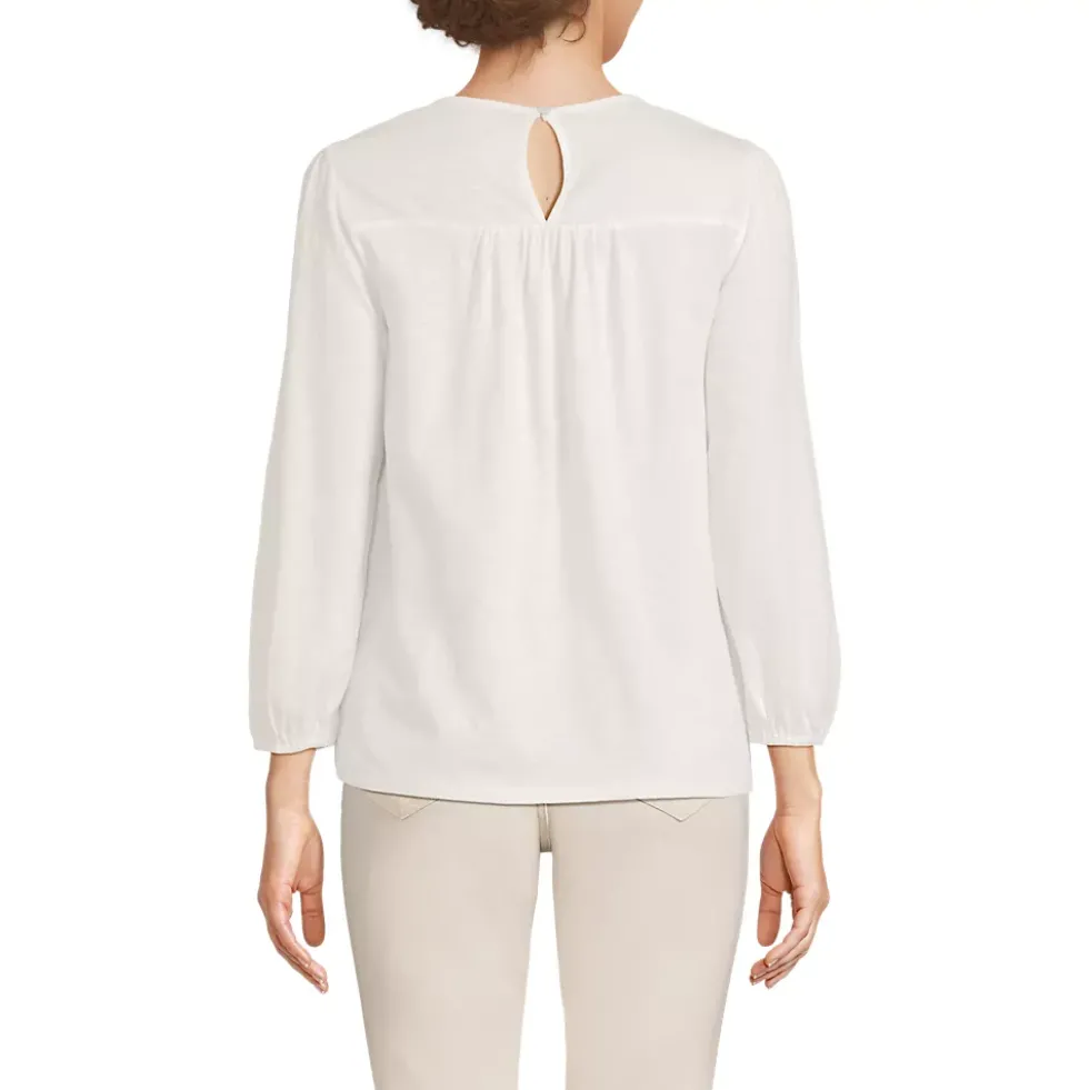 Women's 3/4 Sleeve Eyelet Mix Flowy Top