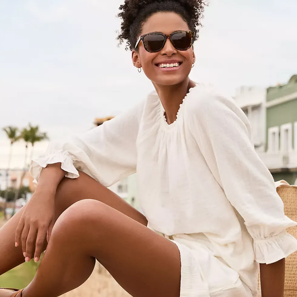 Women's 3/4 Sleeve Gauze On or Off the Shoulder Blouse