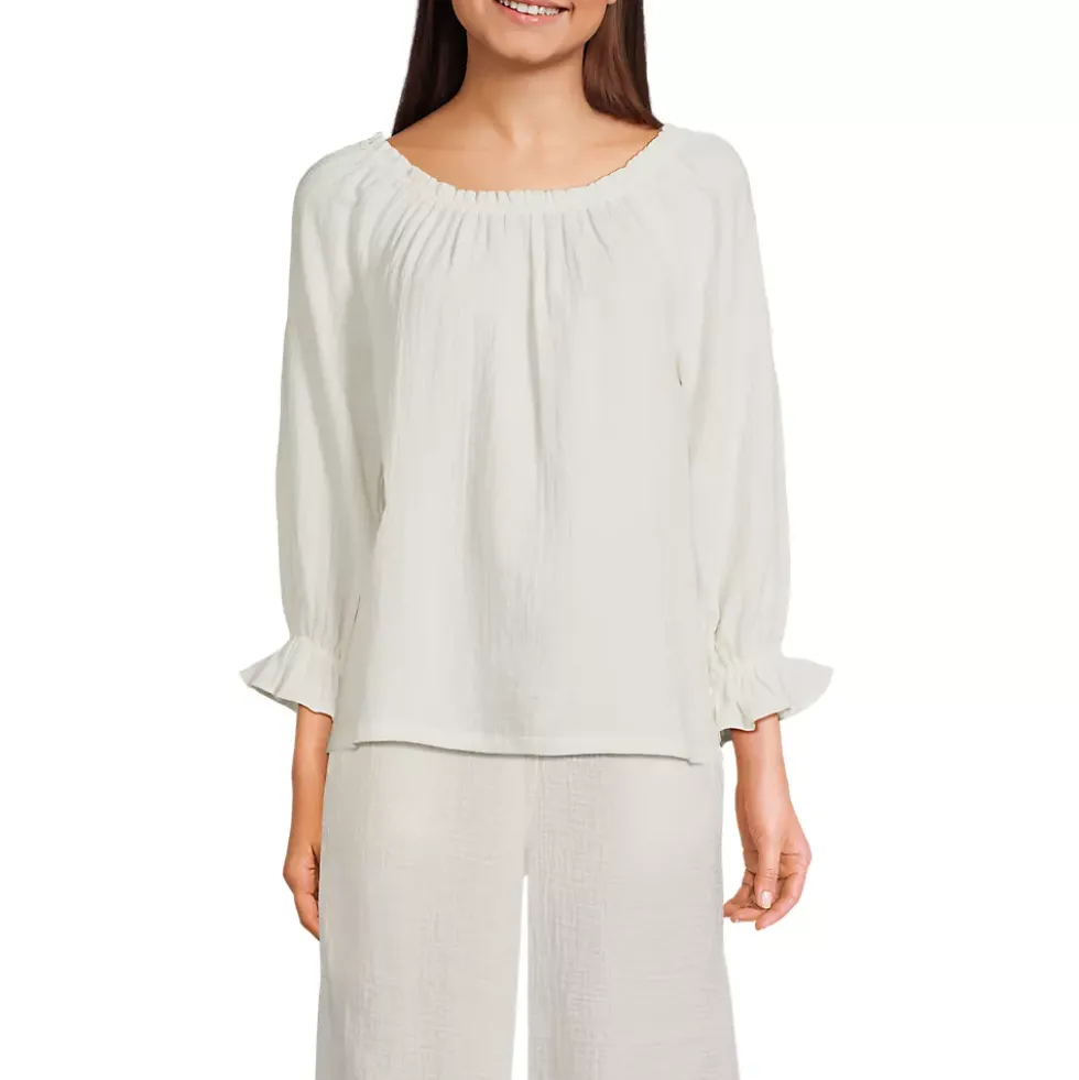 Women's 3/4 Sleeve Gauze On or Off the Shoulder Blouse