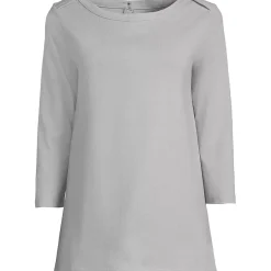 Women's 3/4 Sleeve Heavyweight Jersey Boatneck Button Back Tunic