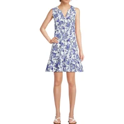 Women's Sleeveless Cotton Jersey Notch Neck Flounce Dress