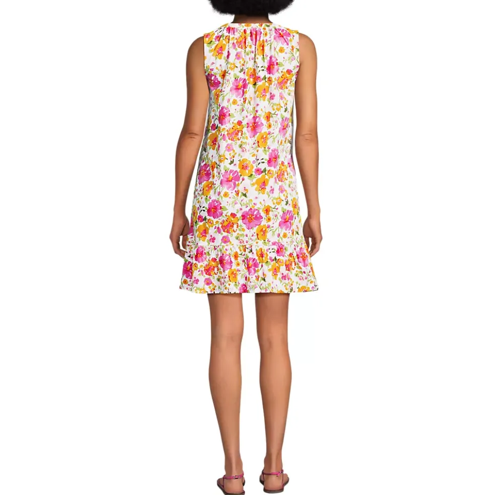 Women's Sleeveless Cotton Jersey Notch Neck Flounce Dress