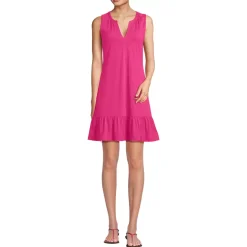 Women's Sleeveless Cotton Jersey Notch Neck Flounce Dress