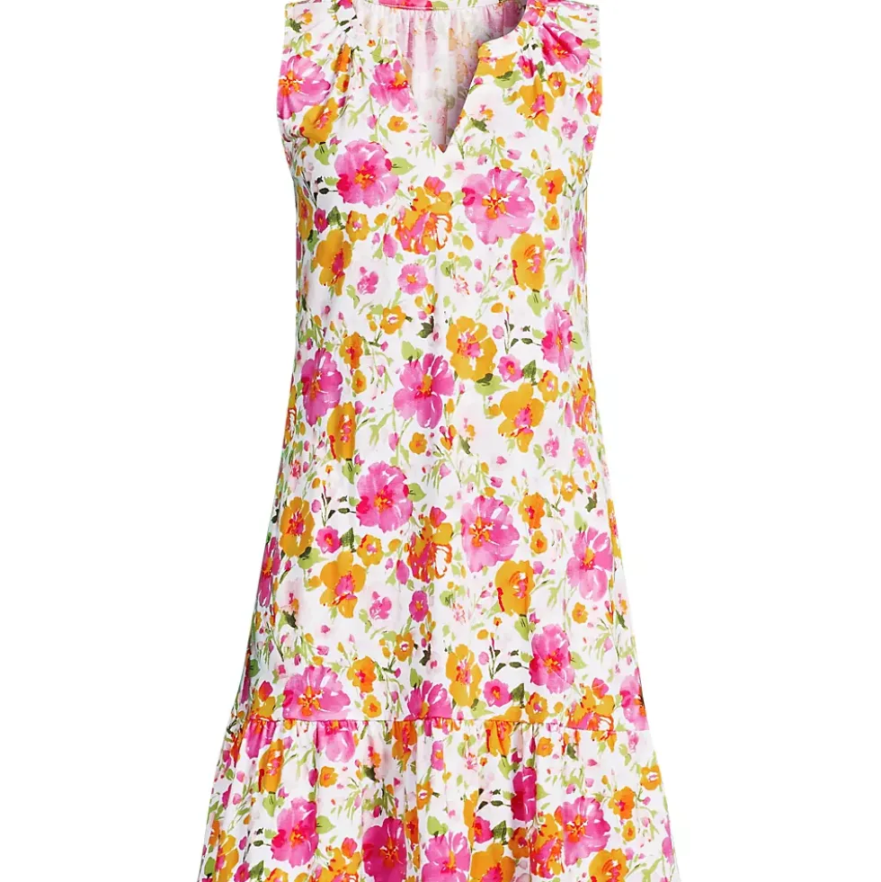 Women's Sleeveless Cotton Jersey Notch Neck Flounce Dress