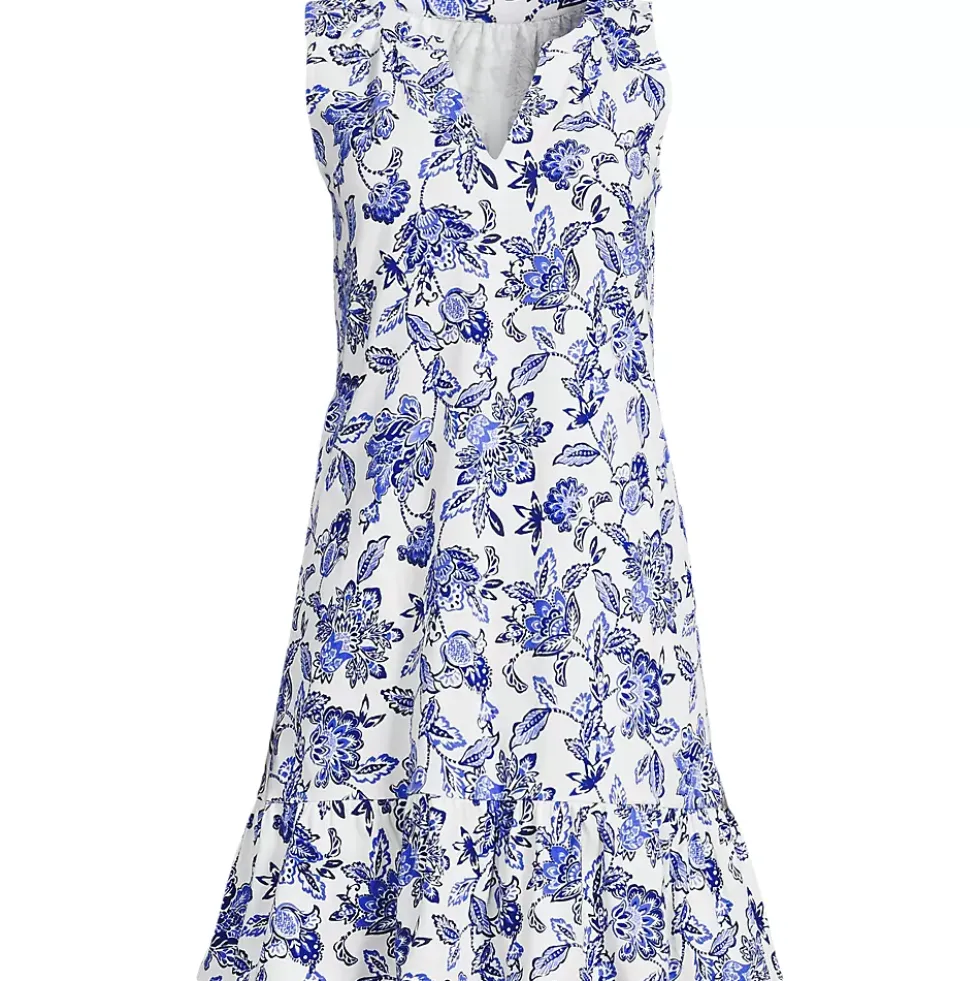 Women's Sleeveless Cotton Jersey Notch Neck Flounce Dress