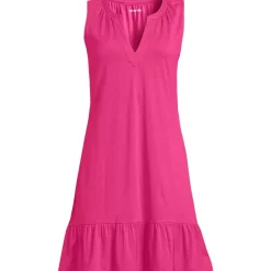 Women's Sleeveless Cotton Jersey Notch Neck Flounce Dress