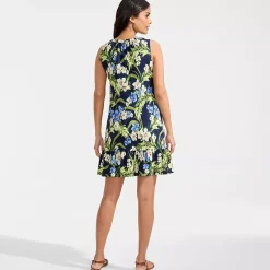 Women's Sleeveless Cotton Jersey Notch Neck Flounce Dress