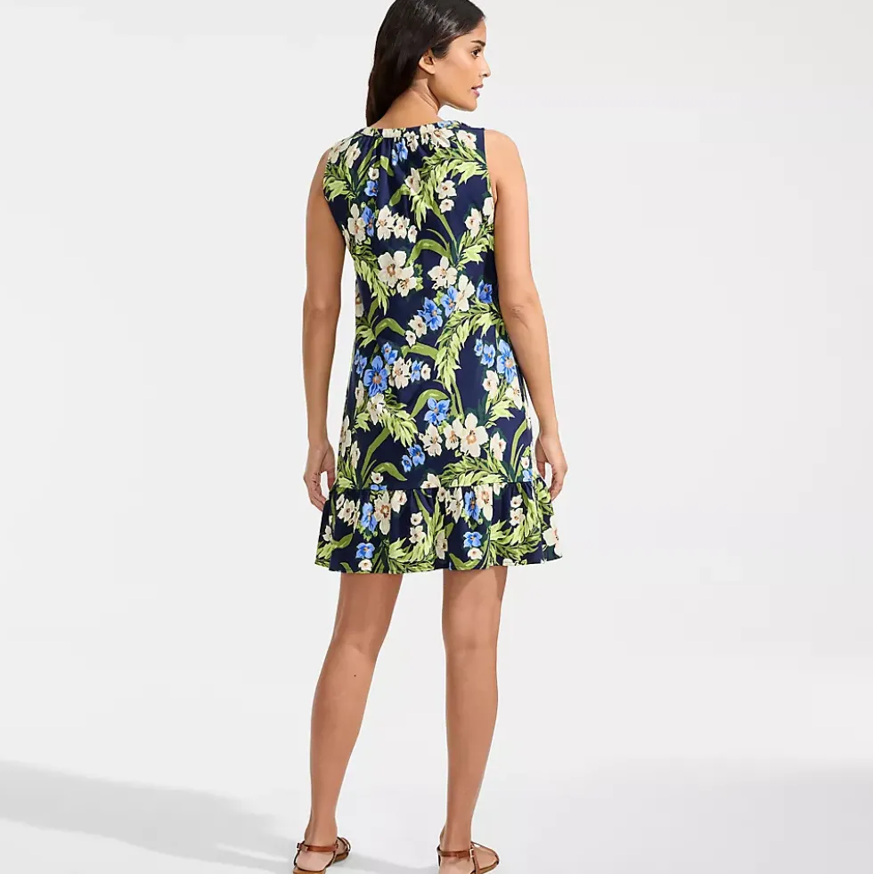 Women's Sleeveless Cotton Jersey Notch Neck Flounce Dress
